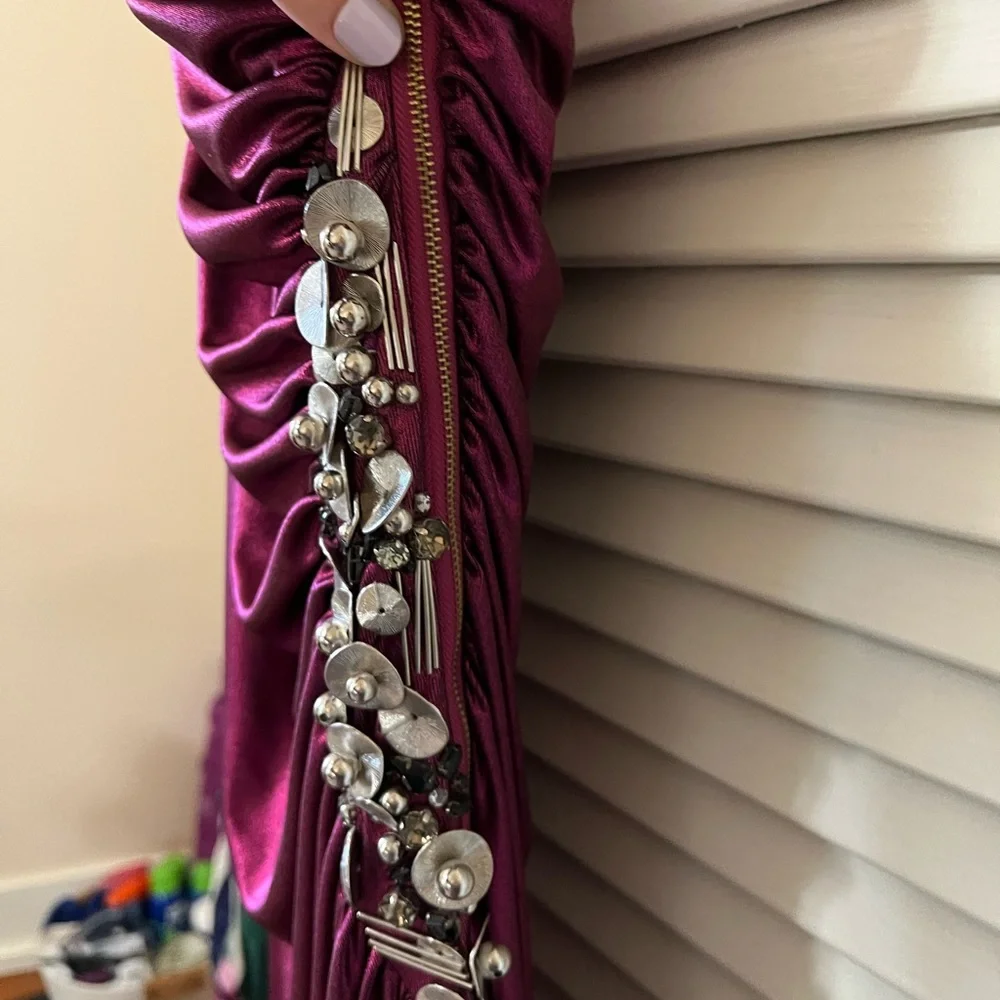 Robert Rodriguez Purple Metallic One Shoulder Gown Size 4 - Picture 10 of 16